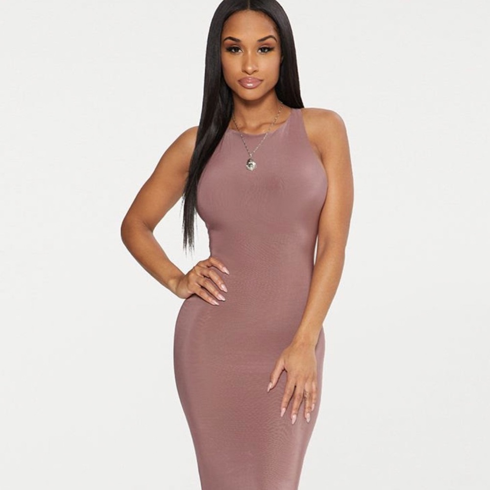 Dark Mauve Second Skin Slinky Racer Neck Midaxi